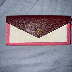 Coach Burgundy, Cream, and Pink Women's Wallet